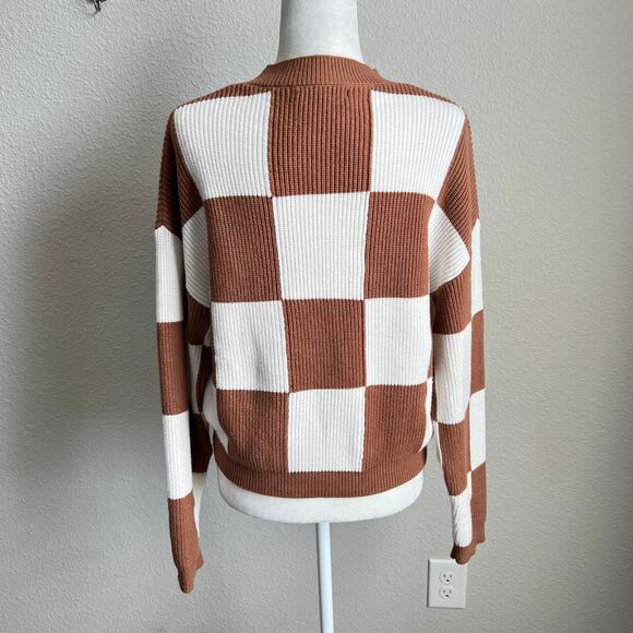 MNG Mango Checkered Pullover Knit Sweater Women's L Brown Off White - Picture 5 of 7